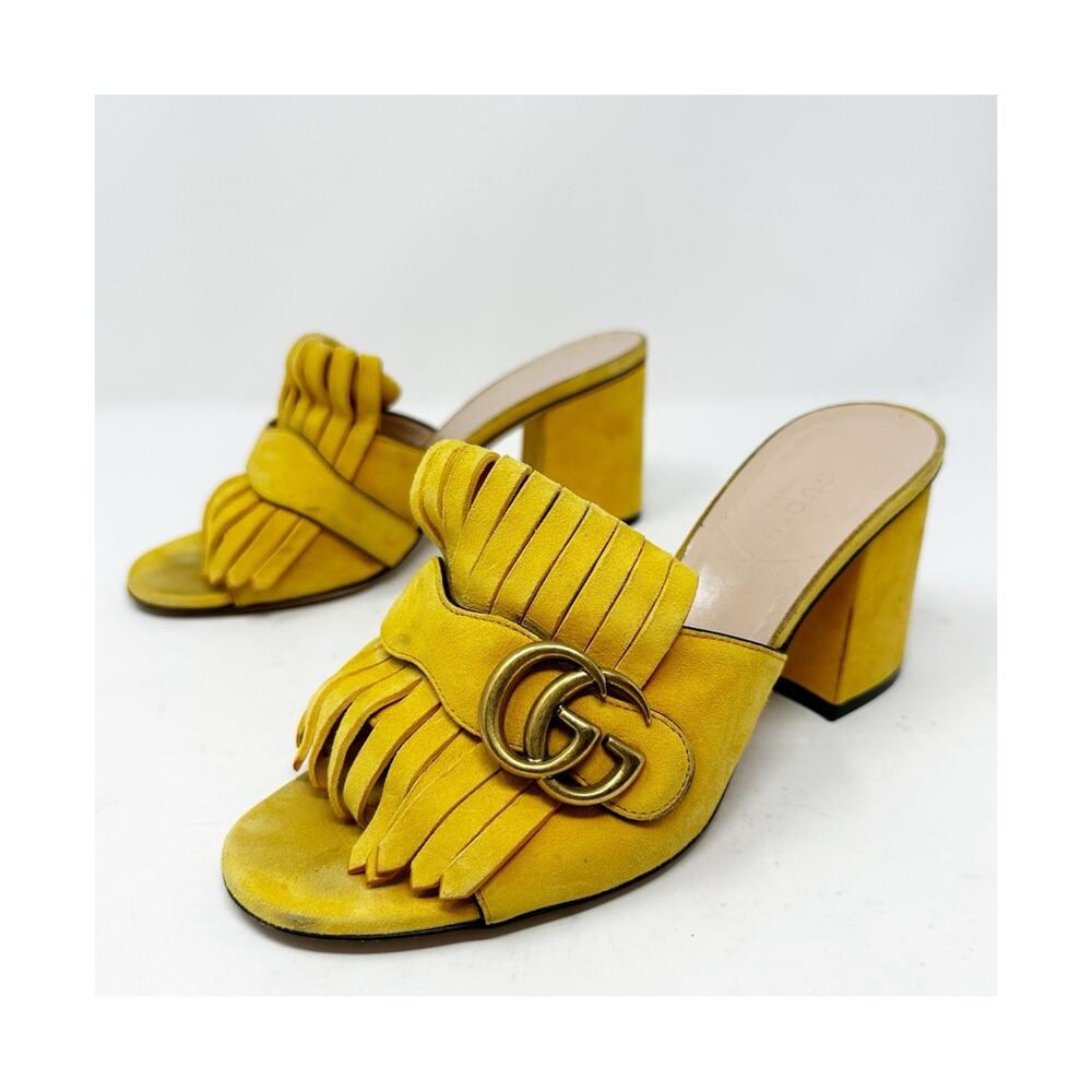 Gucci GG Suede Fringe Mule Slides Womens Size EU 36.5